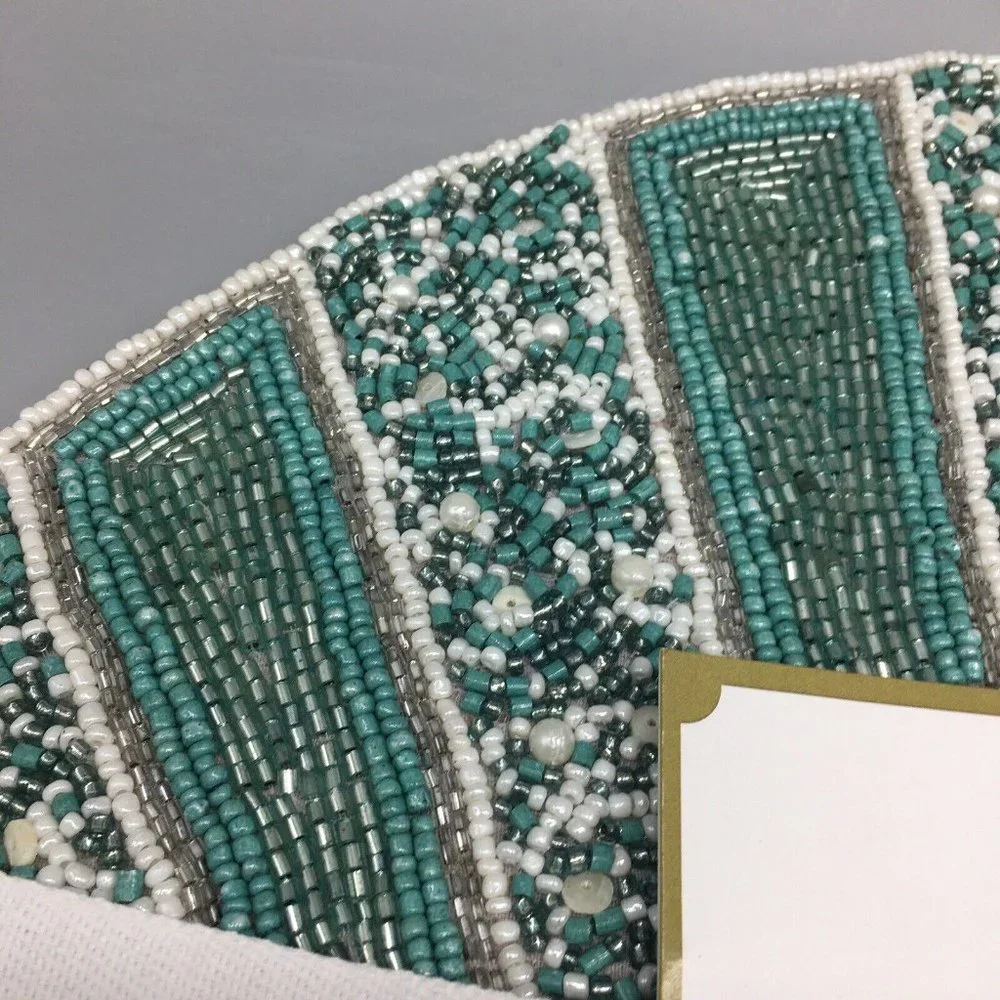 x2 Coastal Collection Beaded Seashell Placemat Set Ocean Beach Turquoise Silver